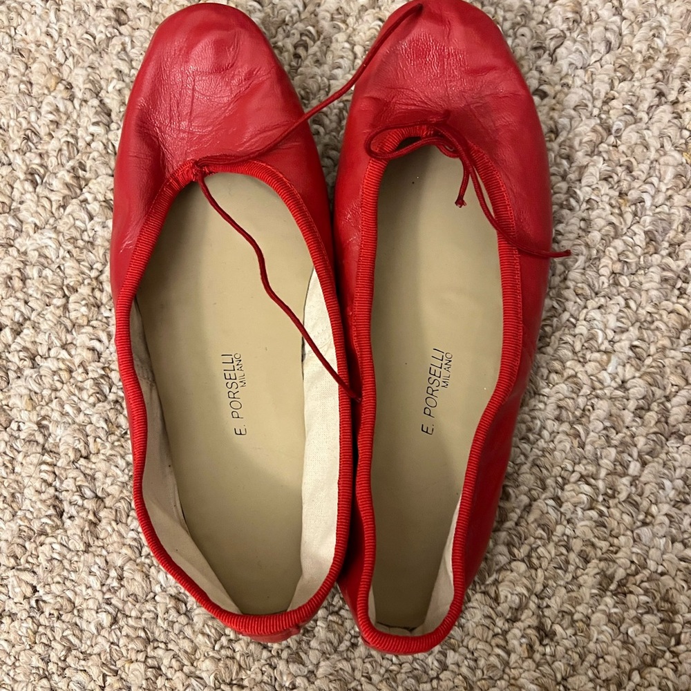 New PORSELLI size EU39 Red Ballet Flats Italian handmade shoes Milan not Repetto